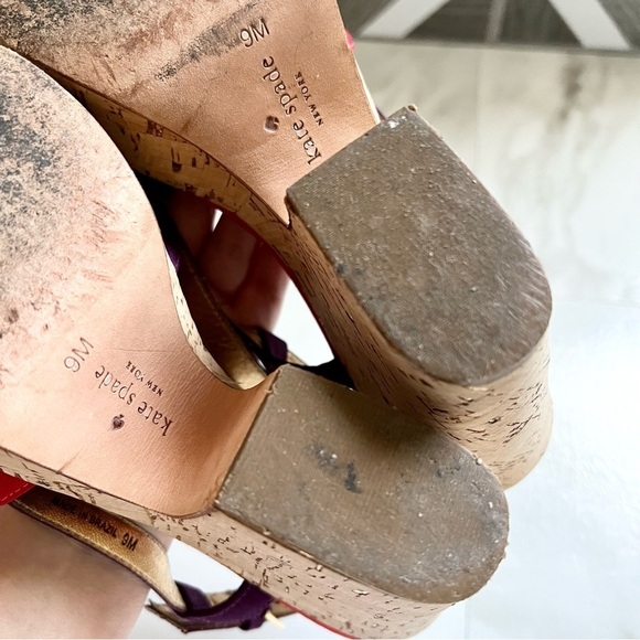 Kate Spade Penny Sandals Wedge Block Heels color block Red Purple Cork size 9 - Picture 9 of 10
